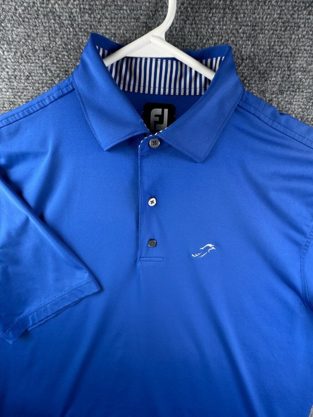 Footjoy Men’s Short Sleeve Polo Shirt Blue Large Pullover Golfing Dolphin Logo